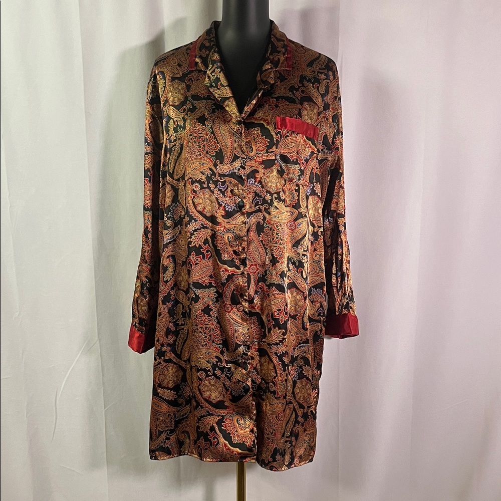 Vintage Chance Encounters Multicolor Paisley Print Silky Sleep Shirt Dress